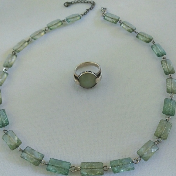 Vintage Mint Green necklace, Prehnite Silver ring - Picture 1 of 8